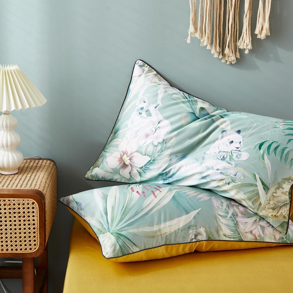 91家纺网 家纺一手货源 找家纺 优然居2020新款60S长绒棉数码印花镶边款四件套 坎迪丝绿