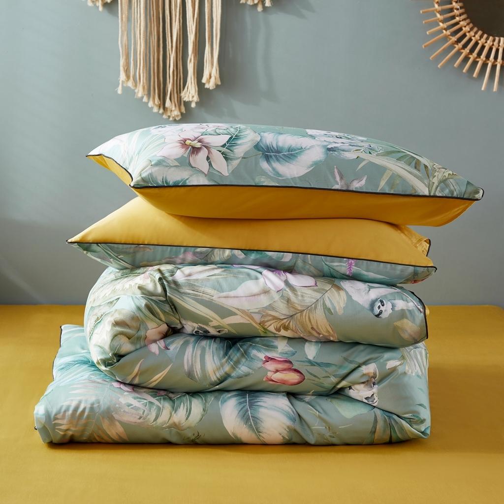 91家纺网 家纺一手货源 找家纺 优然居2020新款60S长绒棉数码印花镶边款四件套 坎迪丝绿