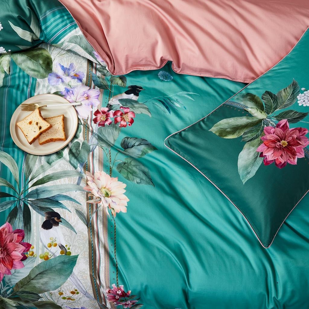 91家纺网 家纺一手货源 找家纺 优然居2020新款60S长绒棉数码印花镶边款四件套 克里斯绿