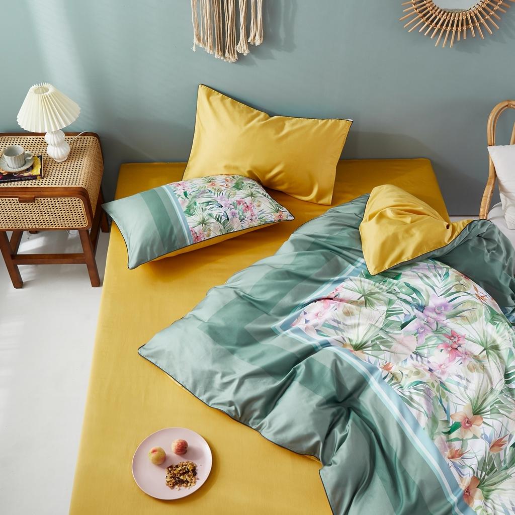 91家纺网 家纺一手货源 找家纺 优然居2020新款60S长绒棉数码印花镶边款四件套 塞尔玛米