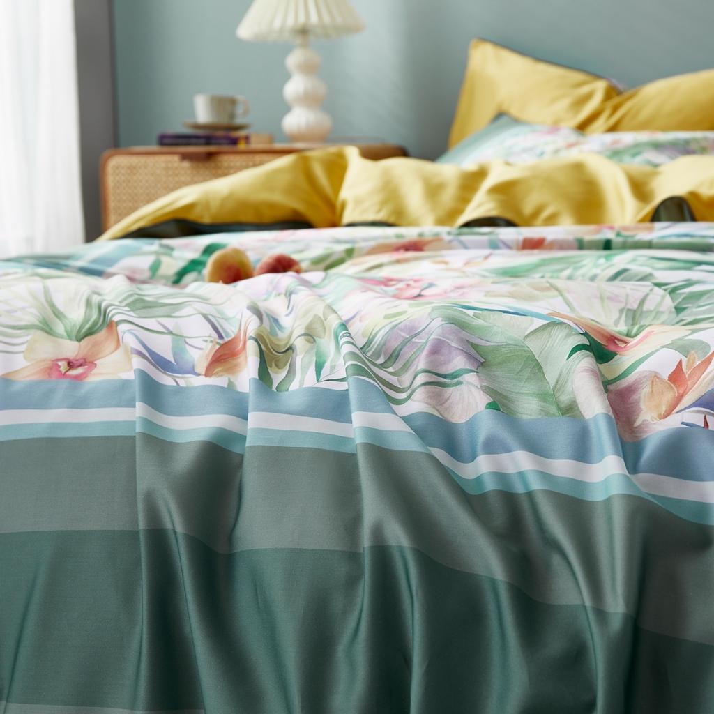 91家纺网 家纺一手货源 找家纺 优然居2020新款60S长绒棉数码印花镶边款四件套 塞尔玛米