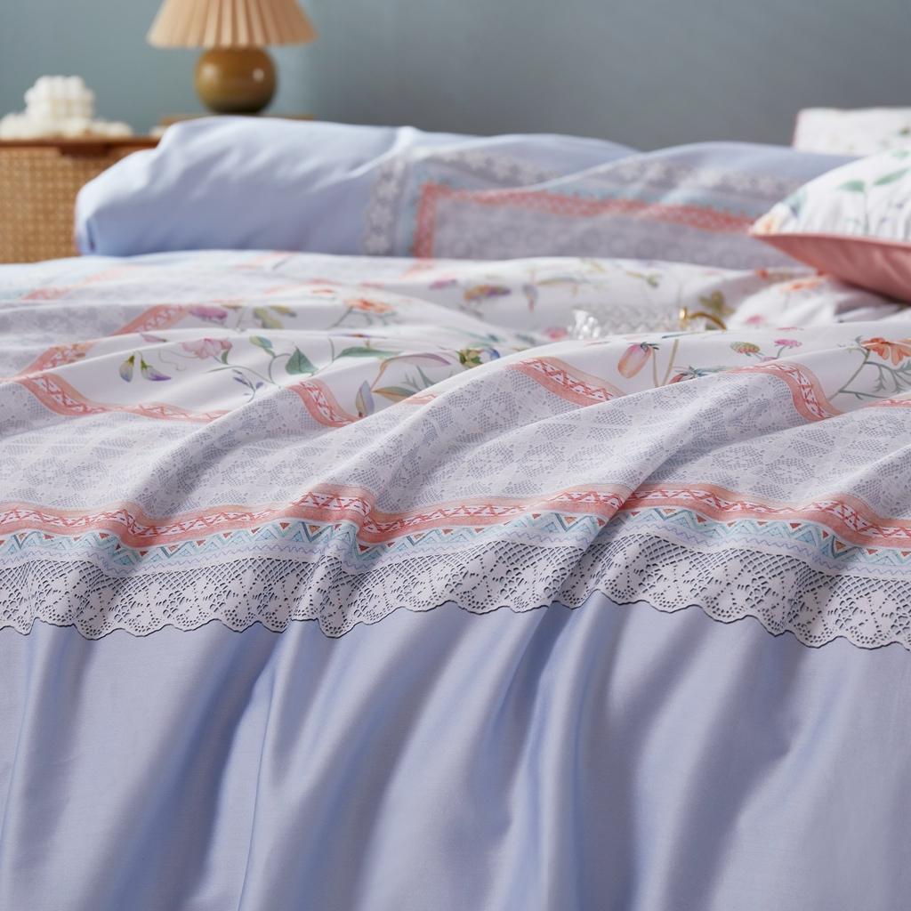 91家纺网 家纺一手货源 找家纺 优然居2020新款60S长绒棉数码印花镶边款四件套 塞纳之星