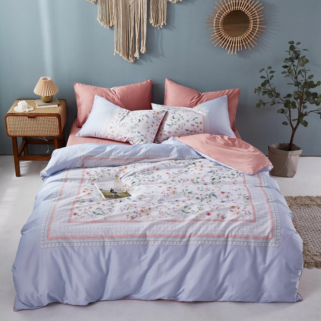 91家纺网 家纺一手货源 找家纺 优然居2020新款60S长绒棉数码印花镶边款四件套 塞纳之星