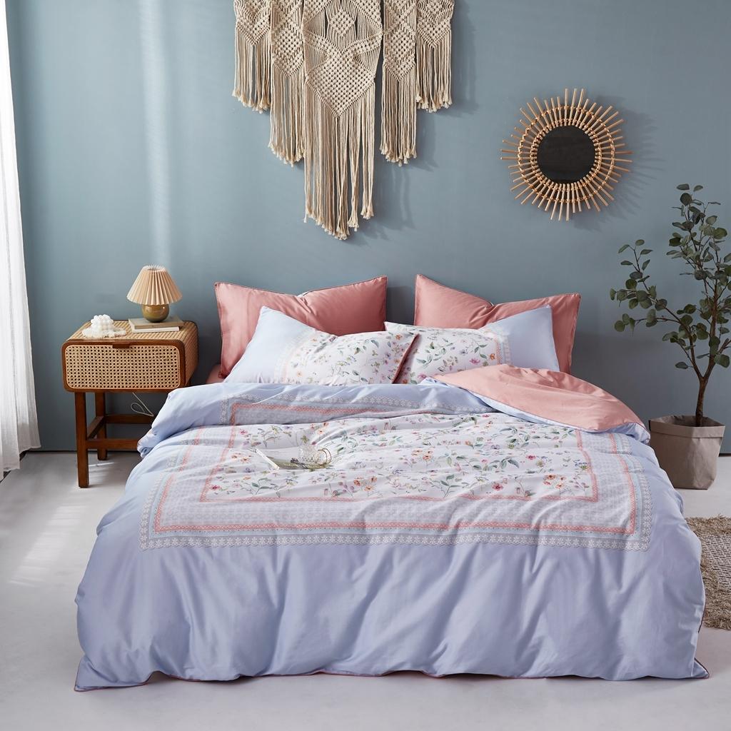 91家纺网 家纺一手货源 找家纺 优然居2020新款60S长绒棉数码印花镶边款四件套 塞纳之星