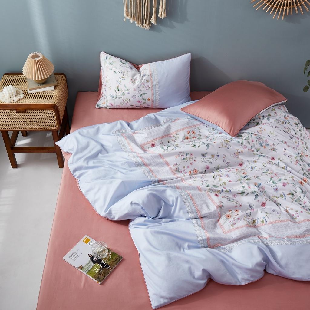 91家纺网 家纺一手货源 找家纺 优然居2020新款60S长绒棉数码印花镶边款四件套 塞纳之星