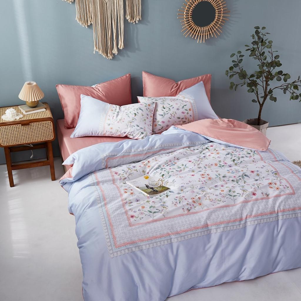 91家纺网 家纺一手货源 找家纺 优然居2020新款60S长绒棉数码印花镶边款四件套 塞纳之星