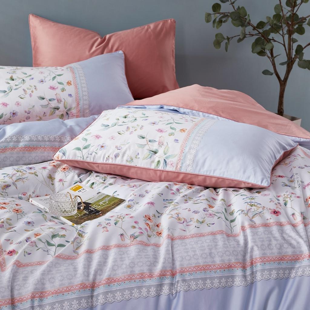 91家纺网 家纺一手货源 找家纺 优然居2020新款60S长绒棉数码印花镶边款四件套 塞纳之星