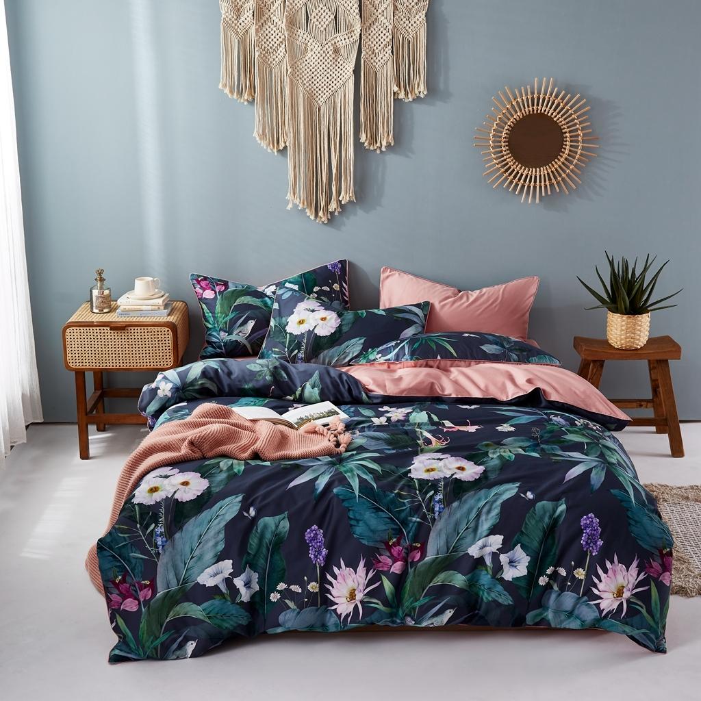 91家纺网 家纺一手货源 找家纺 优然居2020新款60S长绒棉数码印花镶边款四件套 塞西亚蓝