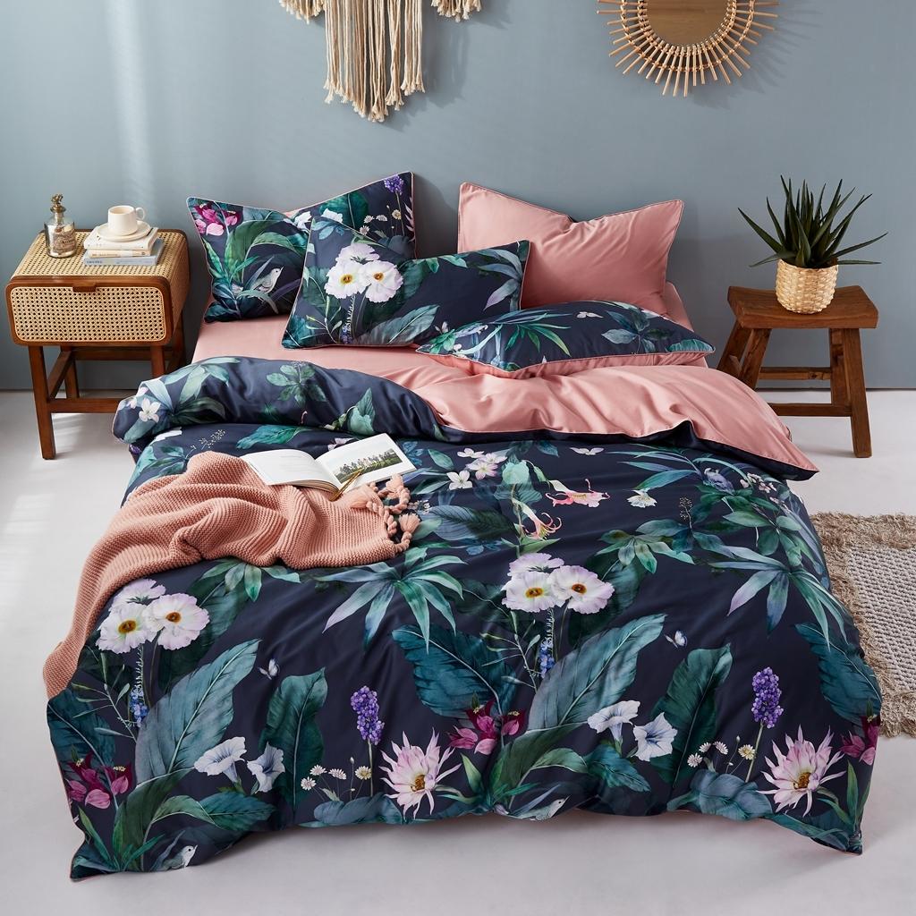 91家纺网 家纺一手货源 找家纺 优然居2020新款60S长绒棉数码印花镶边款四件套 塞西亚蓝