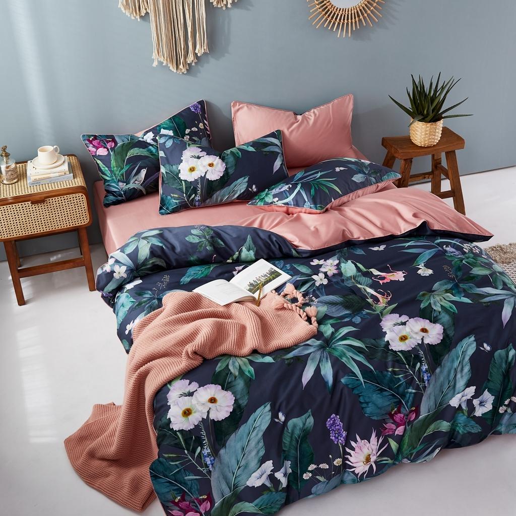 91家纺网 家纺一手货源 找家纺 优然居2020新款60S长绒棉数码印花镶边款四件套 塞西亚蓝