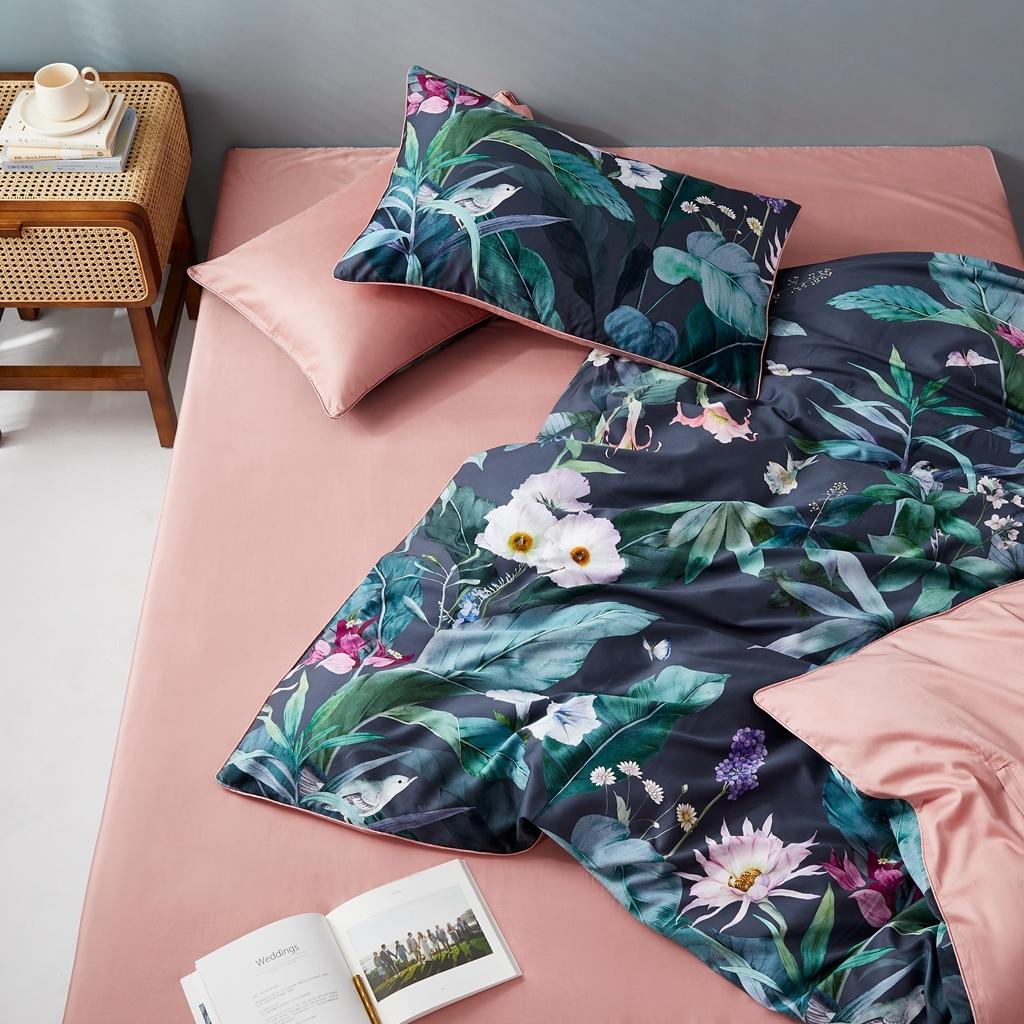 91家纺网 家纺一手货源 找家纺 优然居2020新款60S长绒棉数码印花镶边款四件套 塞西亚蓝