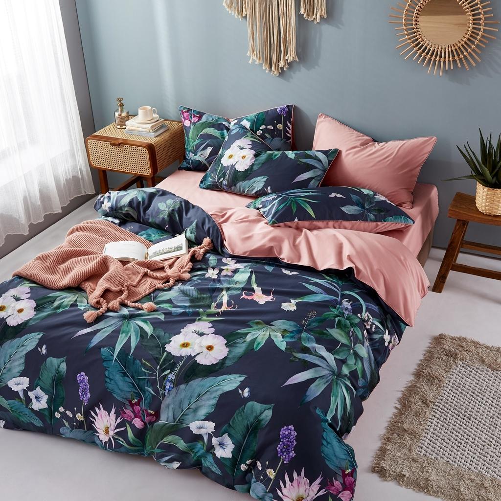 91家纺网 家纺一手货源 找家纺 优然居2020新款60S长绒棉数码印花镶边款四件套 塞西亚蓝