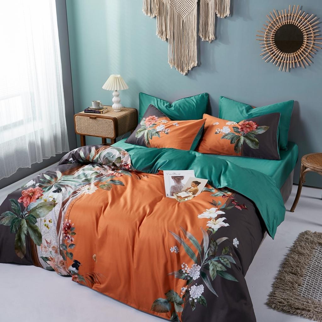 91家纺网 家纺一手货源 找家纺 优然居2020新款60S长绒棉数码印花镶边款四件套 森罗万象