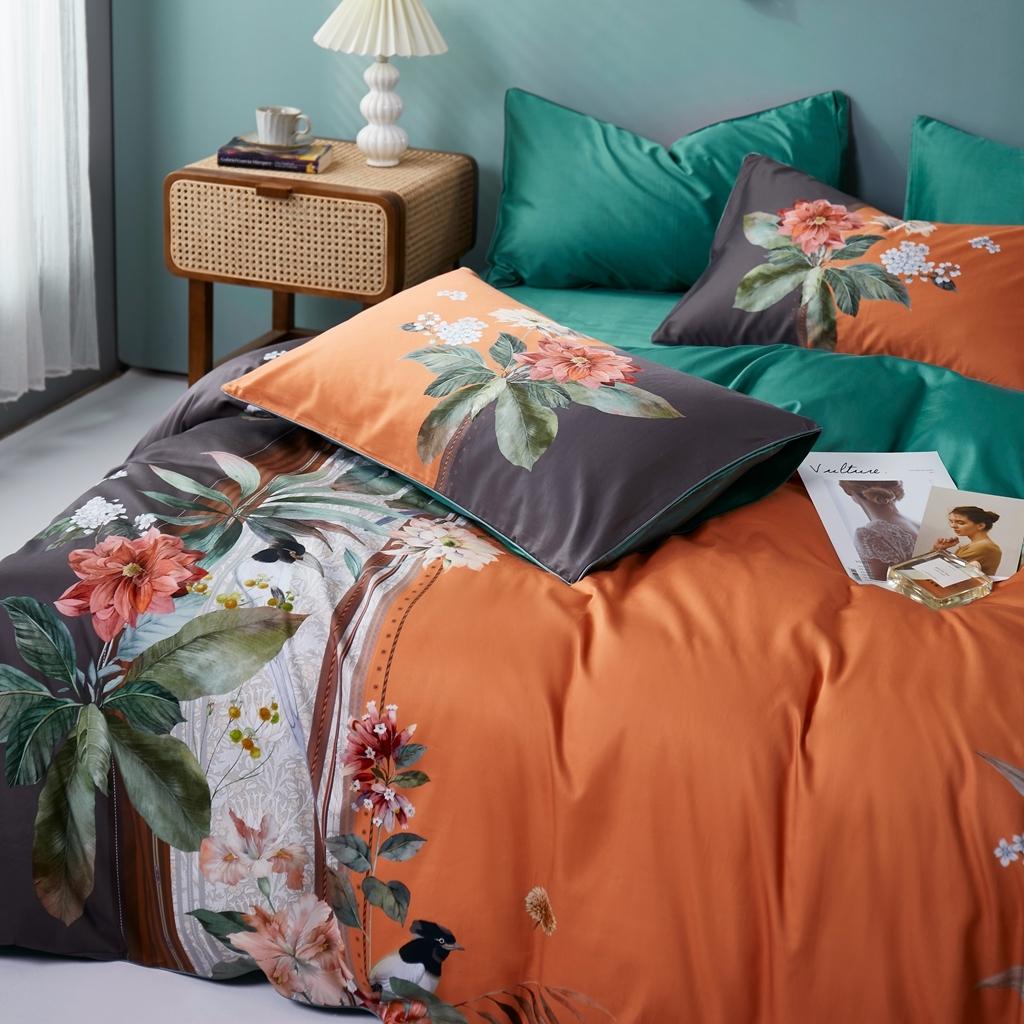 91家纺网 家纺一手货源 找家纺 优然居2020新款60S长绒棉数码印花镶边款四件套 森罗万象