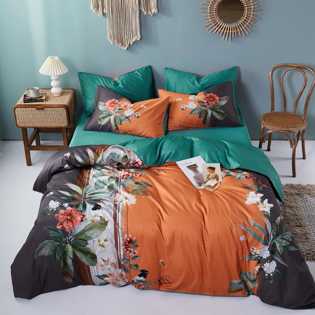 91家纺网 家纺一手货源 找家纺 优然居2020新款60S长绒棉数码印花镶边款四件套 森罗万象