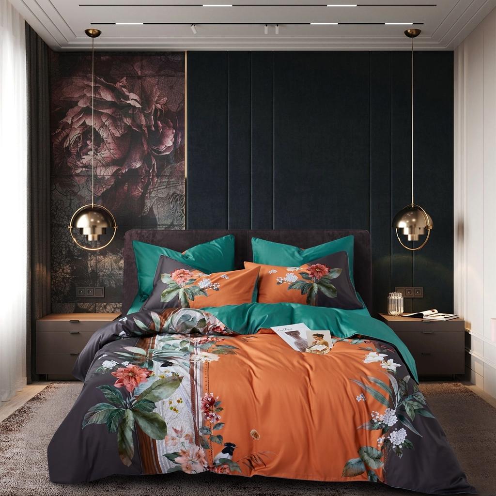 91家纺网 家纺一手货源 找家纺 优然居2020新款60S长绒棉数码印花镶边款四件套 森罗万象