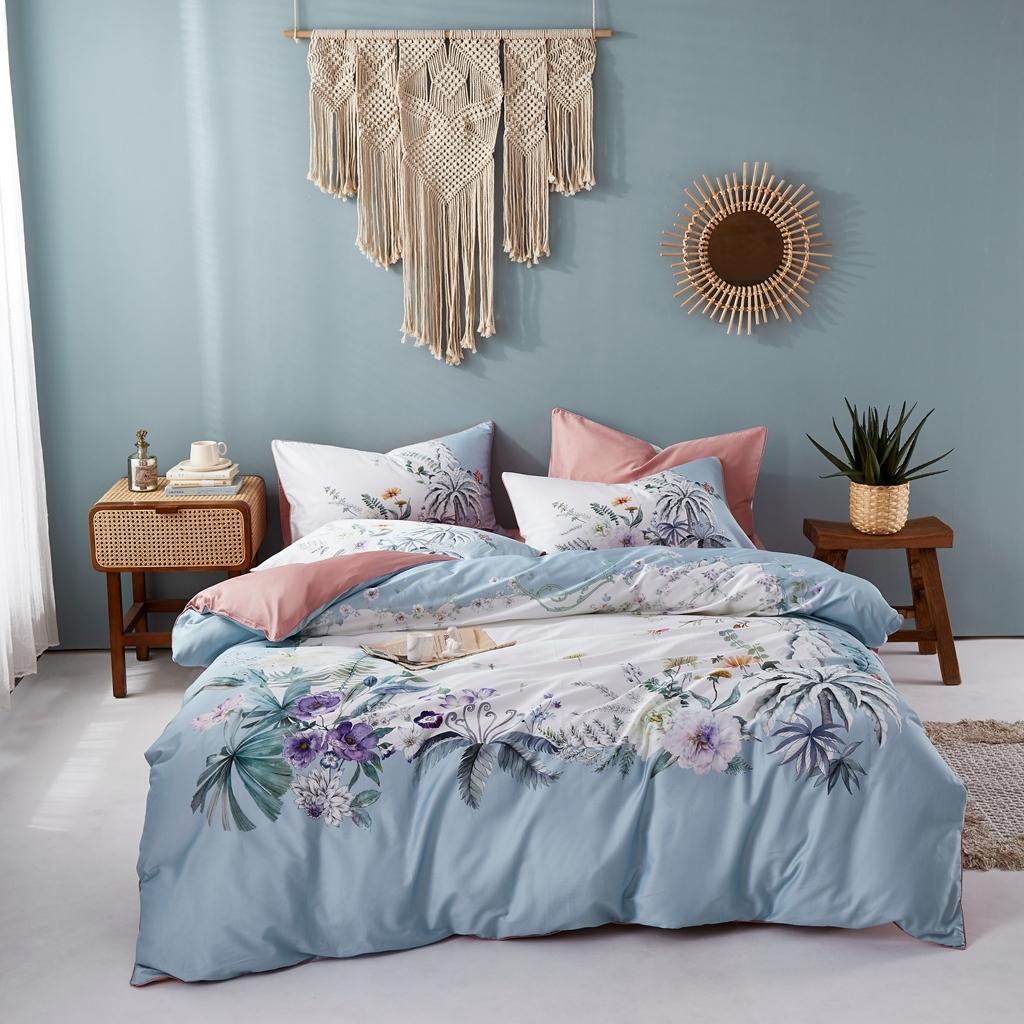 91家纺网 家纺一手货源 找家纺 优然居2020新款60S长绒棉数码印花镶边款四件套 舒雅风情