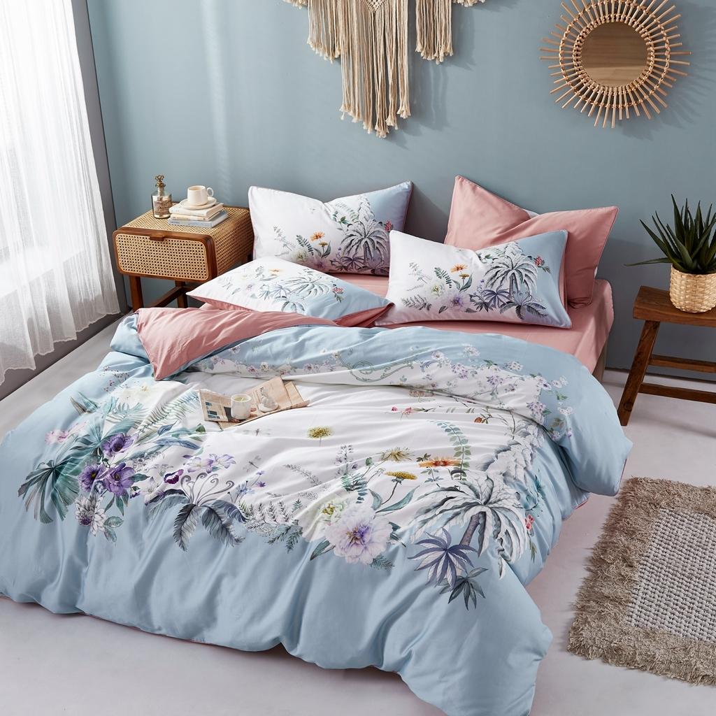 91家纺网 家纺一手货源 找家纺 优然居2020新款60S长绒棉数码印花镶边款四件套 舒雅风情