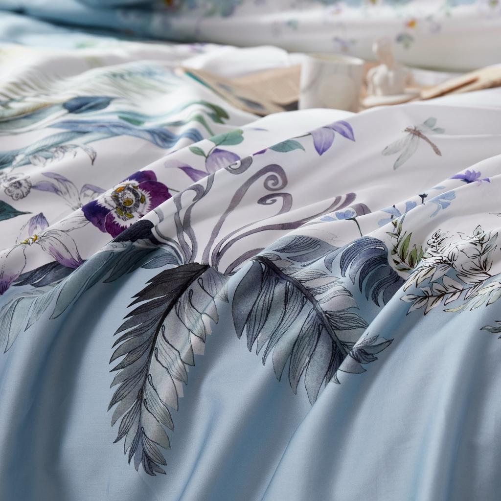 91家纺网 家纺一手货源 找家纺 优然居2020新款60S长绒棉数码印花镶边款四件套 舒雅风情