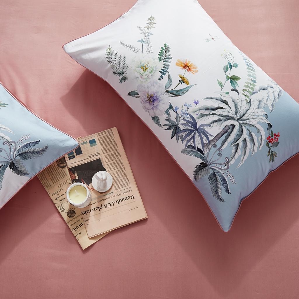 91家纺网 家纺一手货源 找家纺 优然居2020新款60S长绒棉数码印花镶边款四件套 舒雅风情