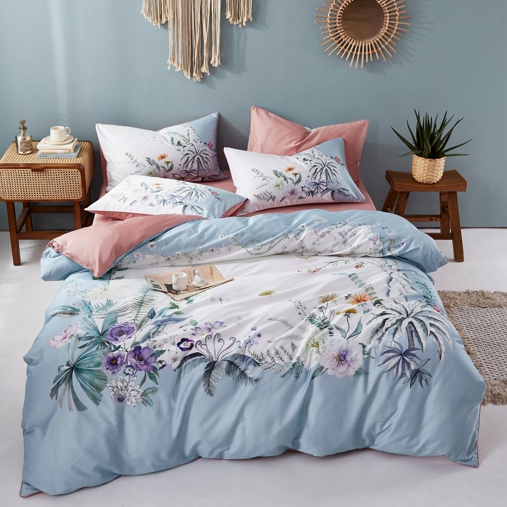 91家纺网 家纺一手货源 找家纺 优然居2020新款60S长绒棉数码印花镶边款四件套 舒雅风情