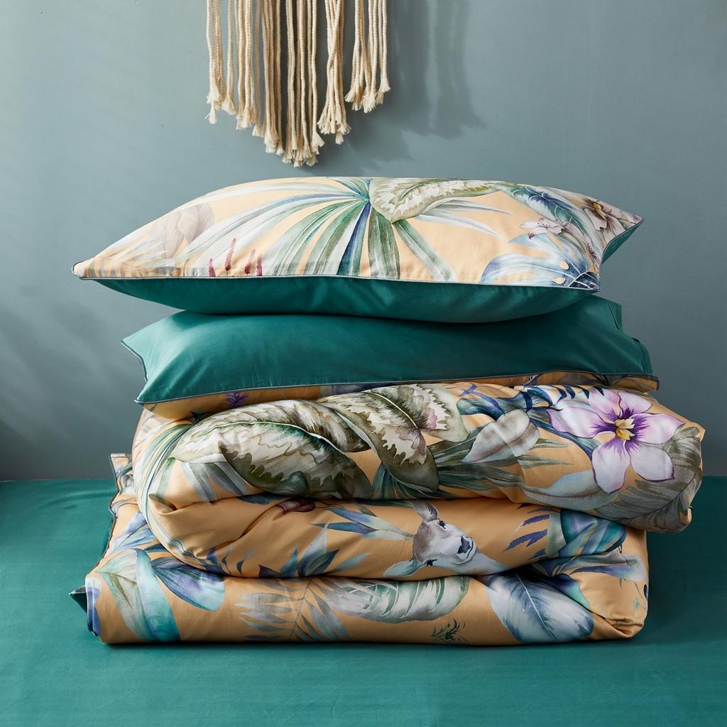 91家纺网 家纺一手货源 找家纺 优然居2020新款60S长绒棉数码印花镶边款四件套 温妮莎黄