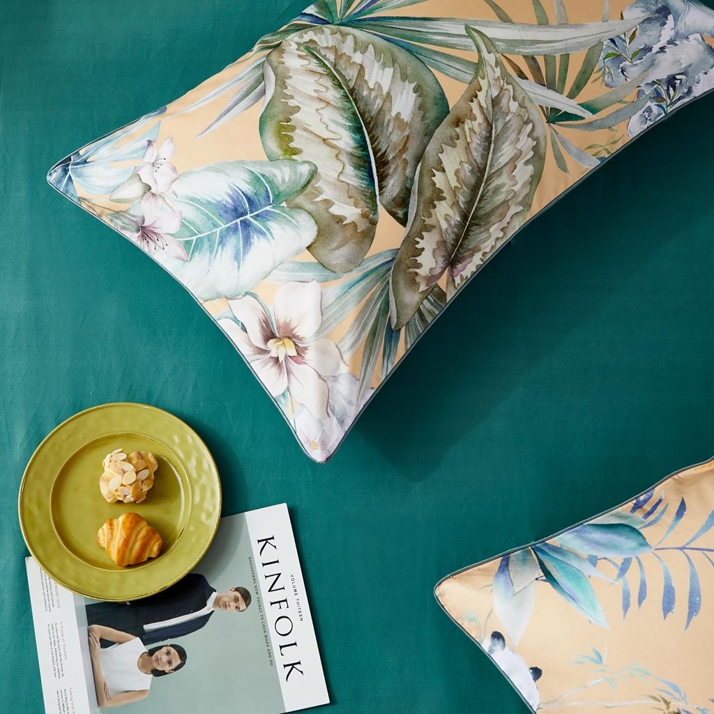 91家纺网 家纺一手货源 找家纺 优然居2020新款60S长绒棉数码印花镶边款四件套 温妮莎黄