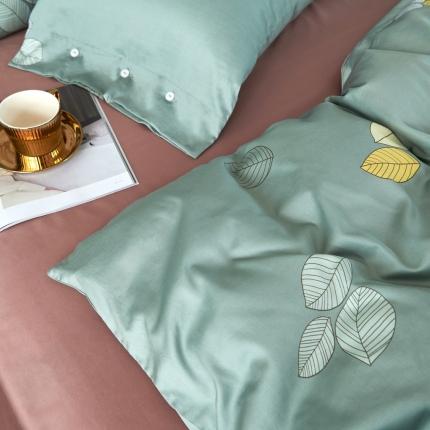 91家纺网 家纺一手货源 找家纺 优然居 2020新款60S长绒棉活性印花四件套 浅陌绿