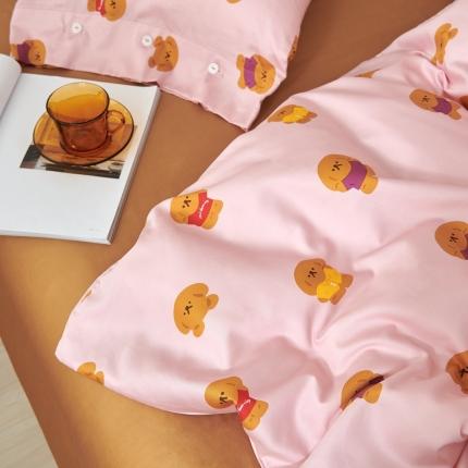 优然居 2020新款60S长绒棉活性印花四件套 饼干熊粉