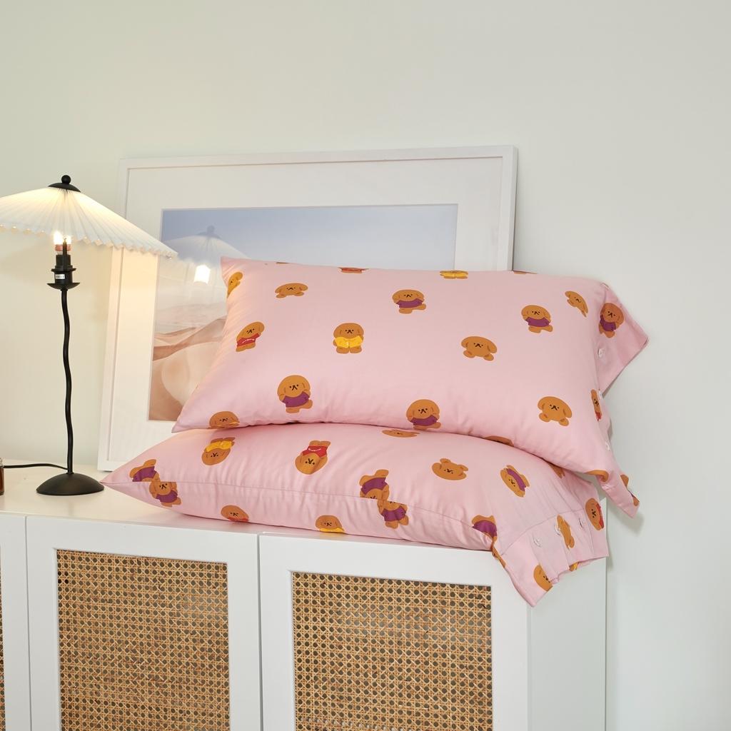 91家纺网 家纺一手货源 找家纺 优然居 2020新款60S长绒棉活性印花四件套 饼干熊粉