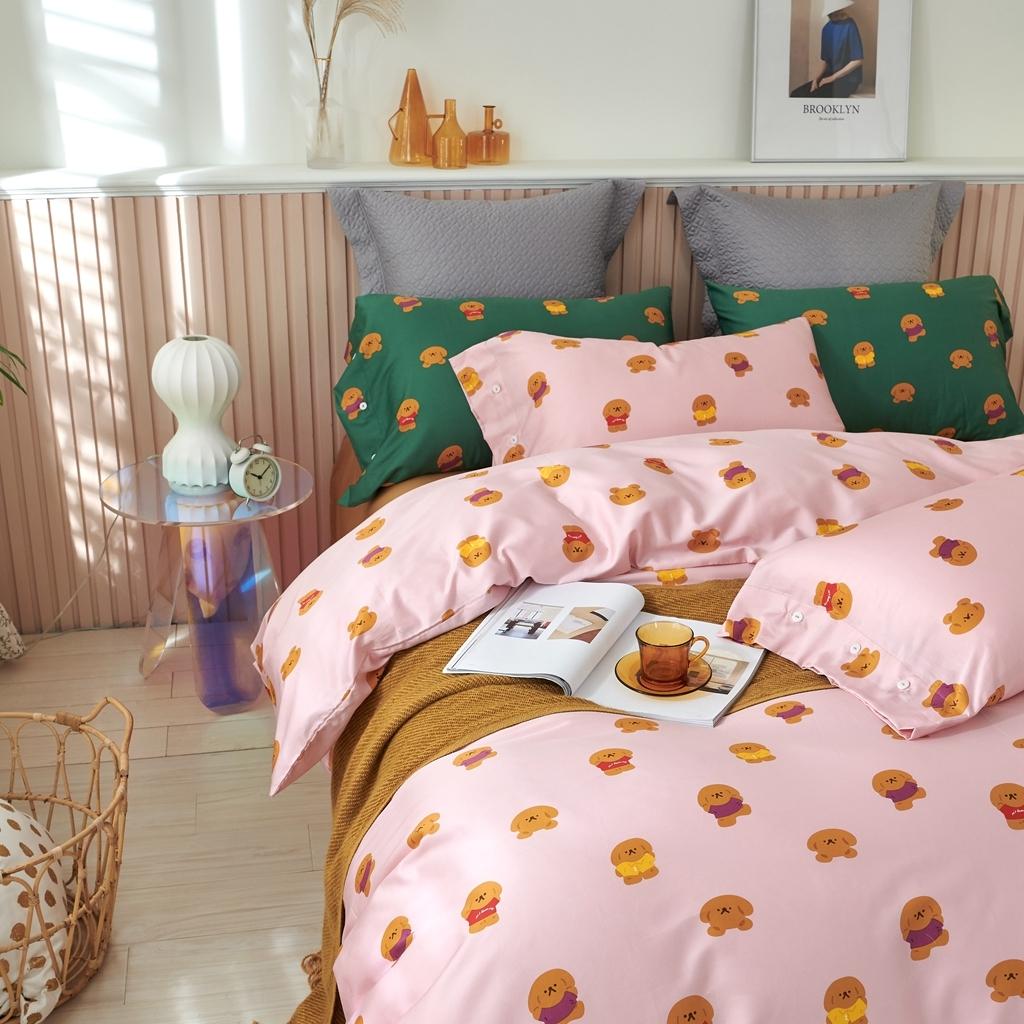 91家纺网 家纺一手货源 找家纺 优然居 2020新款60S长绒棉活性印花四件套 饼干熊粉