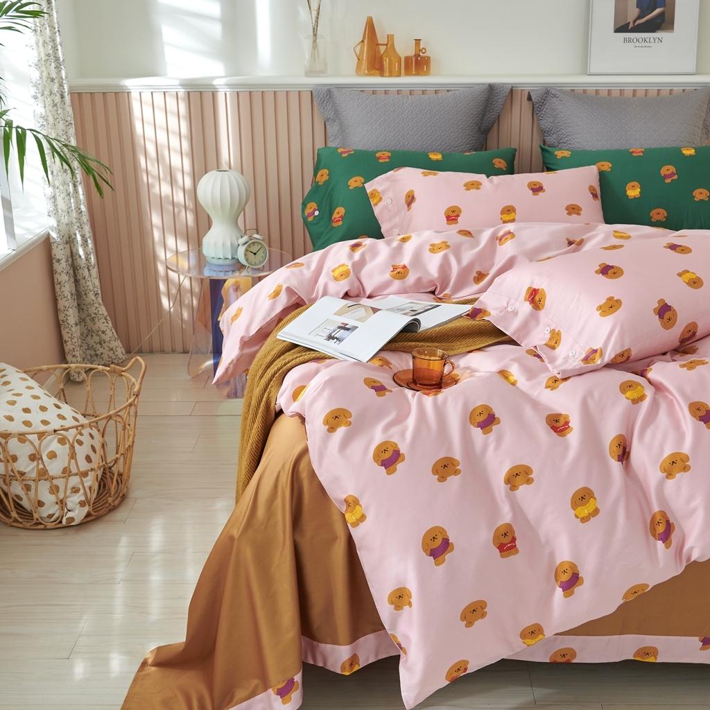 91家纺网 家纺一手货源 找家纺 优然居 2020新款60S长绒棉活性印花四件套 饼干熊粉