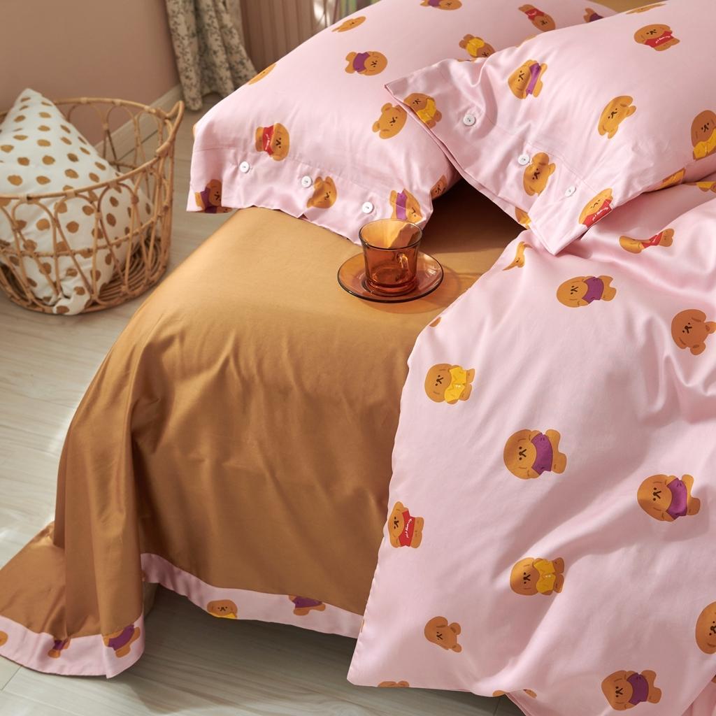 91家纺网 家纺一手货源 找家纺 优然居 2020新款60S长绒棉活性印花四件套 饼干熊粉