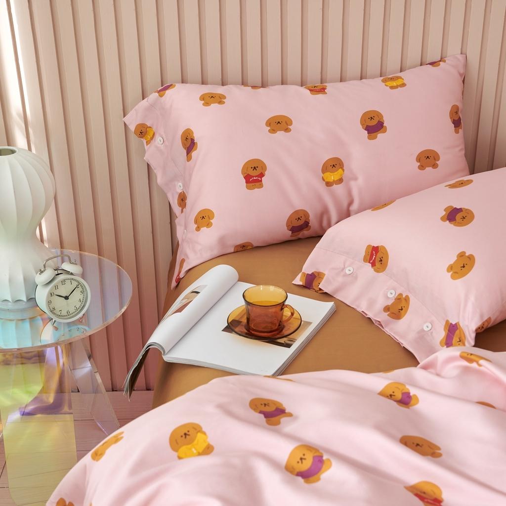 91家纺网 家纺一手货源 找家纺 优然居 2020新款60S长绒棉活性印花四件套 饼干熊粉