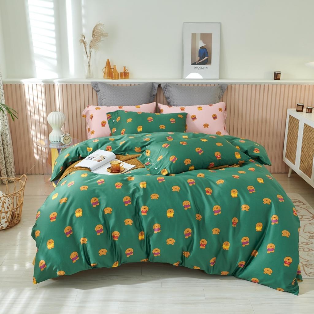 91家纺网 家纺一手货源 找家纺 优然居 2020新款60S长绒棉活性印花四件套 饼干熊绿