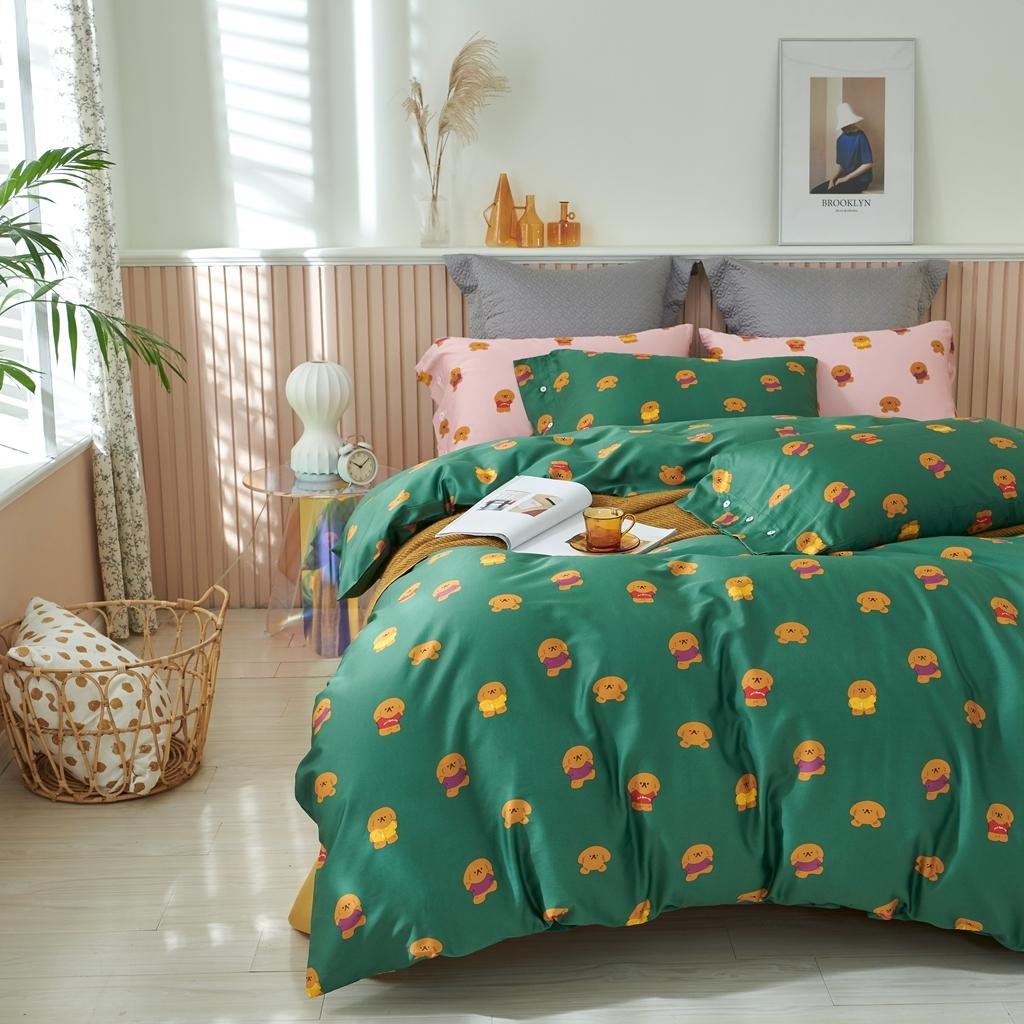 91家纺网 家纺一手货源 找家纺 优然居 2020新款60S长绒棉活性印花四件套 饼干熊绿