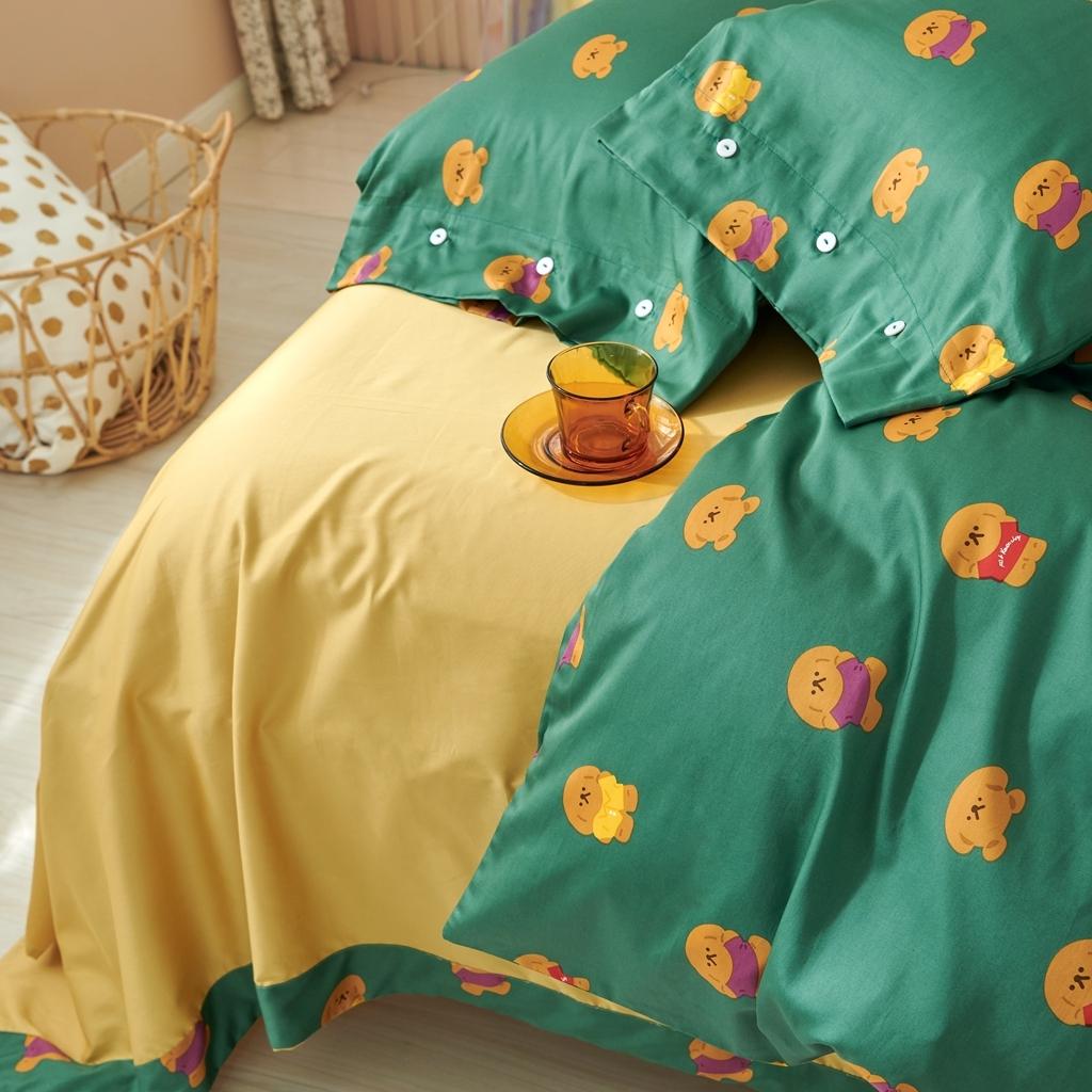 91家纺网 家纺一手货源 找家纺 优然居 2020新款60S长绒棉活性印花四件套 饼干熊绿