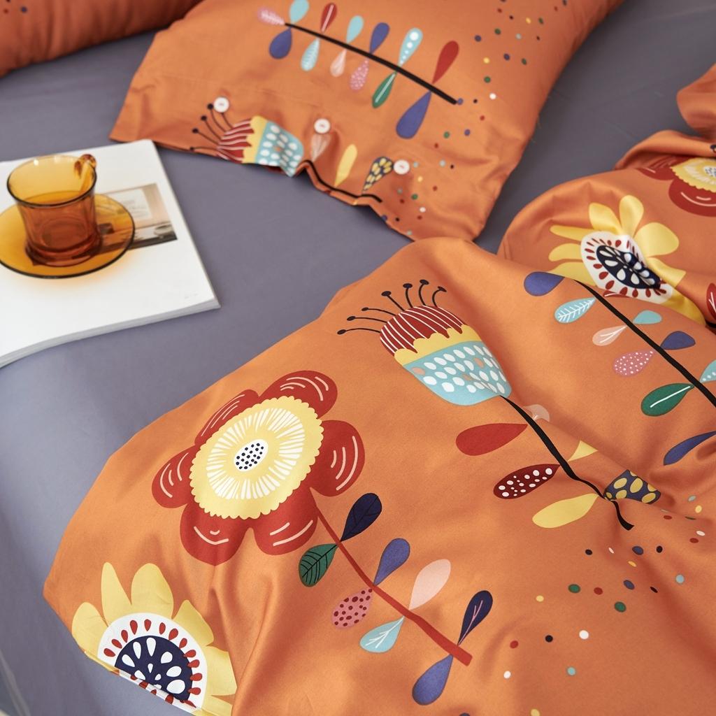 91家纺网 家纺一手货源 找家纺 优然居 2020新款60S长绒棉活性印花四件套 春华橘色