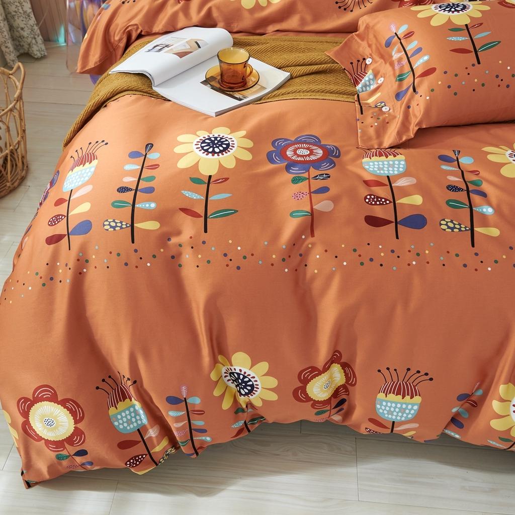 91家纺网 家纺一手货源 找家纺 优然居 2020新款60S长绒棉活性印花四件套 春华橘色