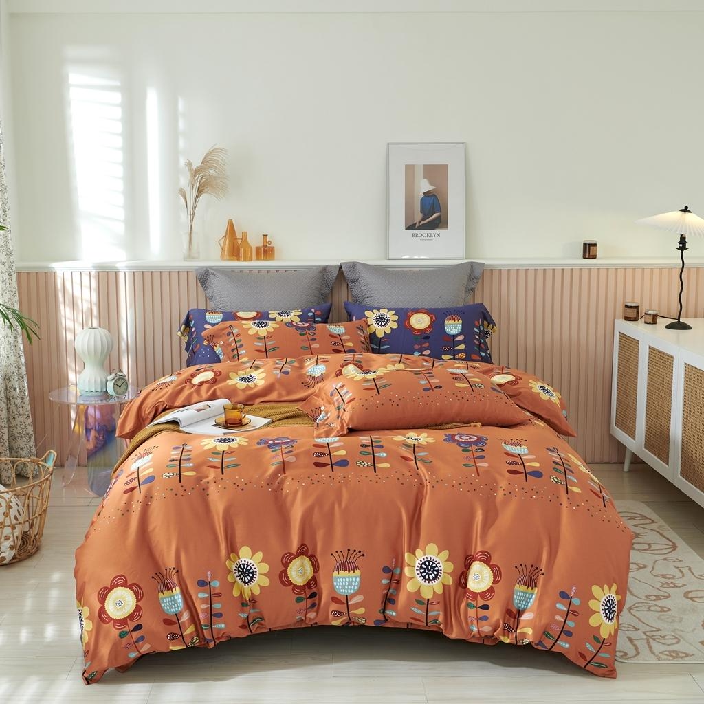 91家纺网 家纺一手货源 找家纺 优然居 2020新款60S长绒棉活性印花四件套 春华橘色