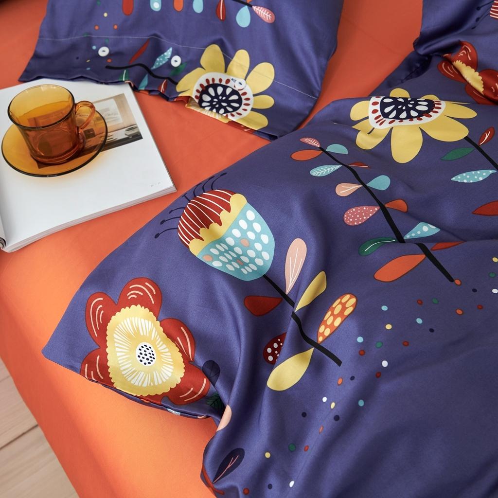 91家纺网 家纺一手货源 找家纺 优然居 2020新款60S长绒棉活性印花四件套 春华蓝