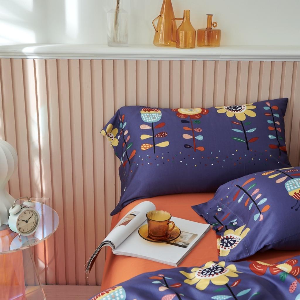 91家纺网 家纺一手货源 找家纺 优然居 2020新款60S长绒棉活性印花四件套 春华蓝