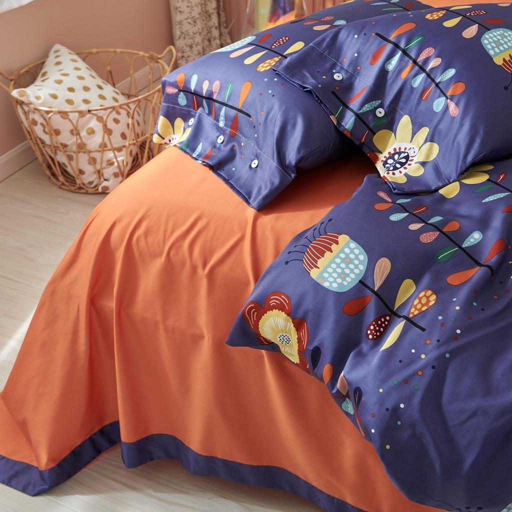 91家纺网 家纺一手货源 找家纺 优然居 2020新款60S长绒棉活性印花四件套 春华蓝