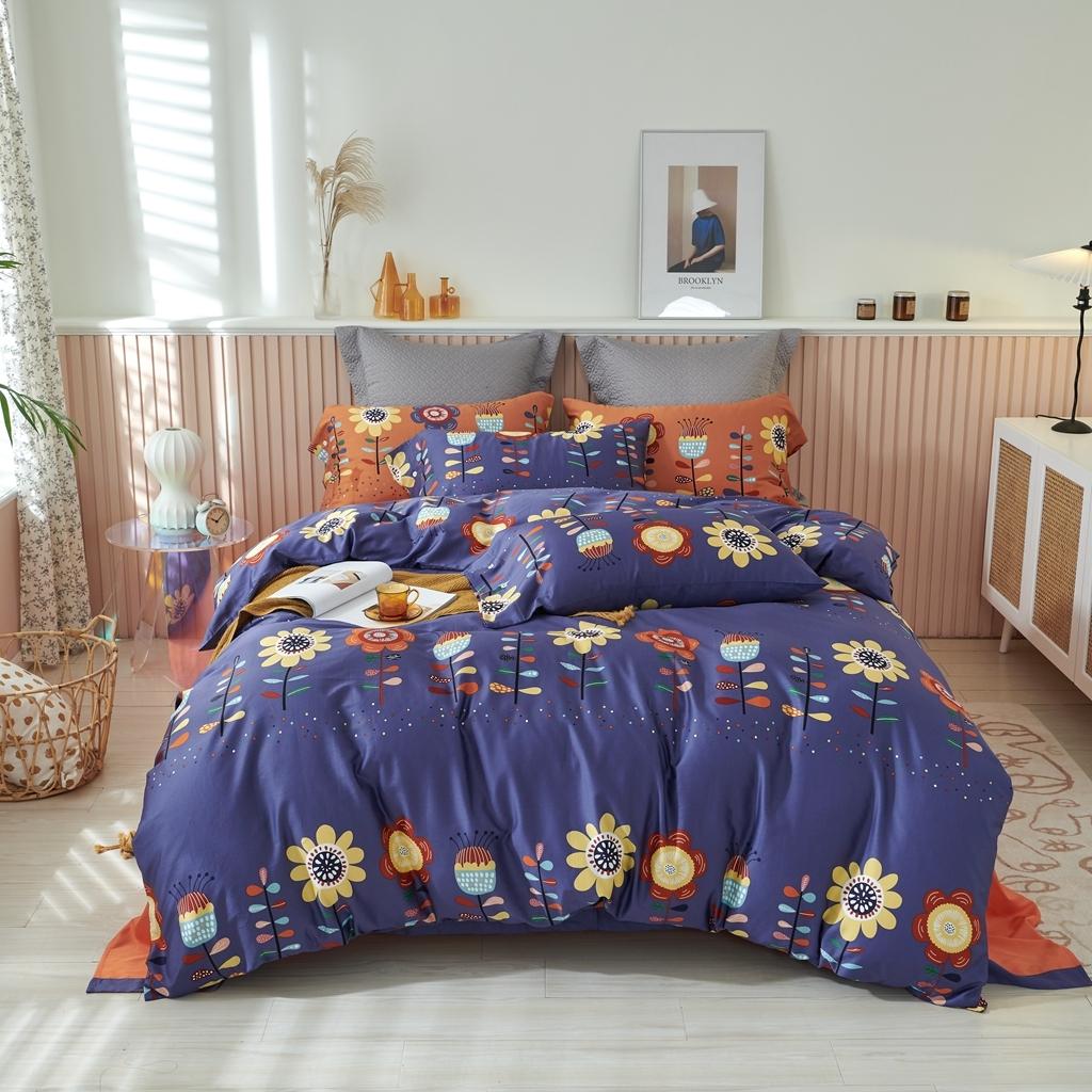 91家纺网 家纺一手货源 找家纺 优然居 2020新款60S长绒棉活性印花四件套 春华蓝