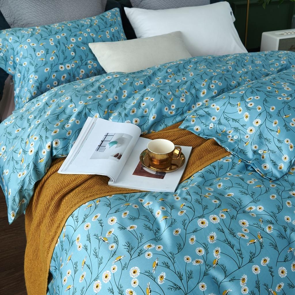 91家纺网 家纺一手货源 找家纺 优然居 2020新款60S长绒棉活性印花四件套 卡贝尔蓝