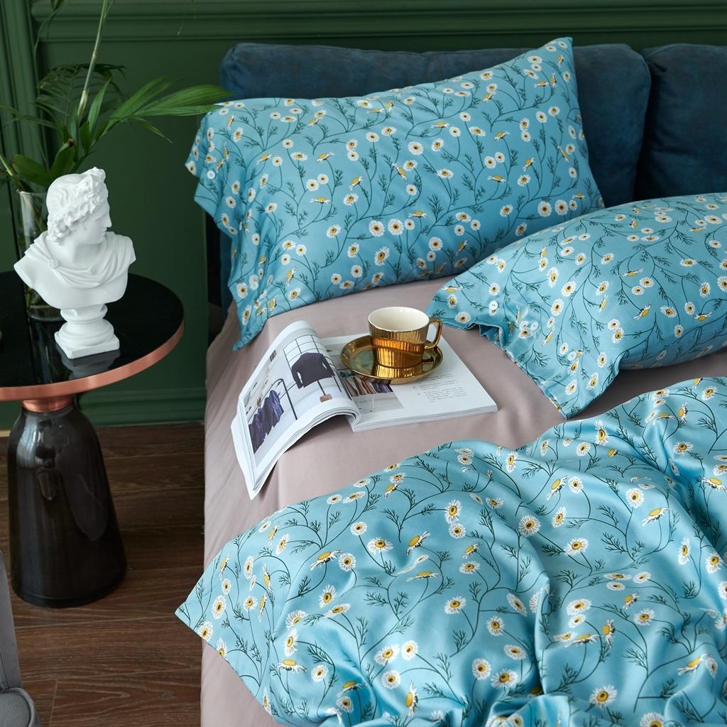 91家纺网 家纺一手货源 找家纺 优然居 2020新款60S长绒棉活性印花四件套 卡贝尔蓝