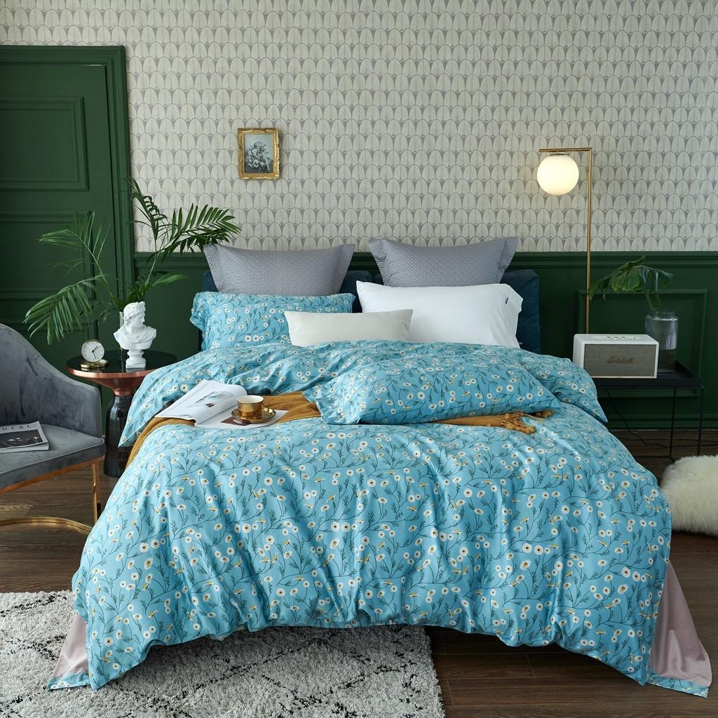 91家纺网 家纺一手货源 找家纺 优然居 2020新款60S长绒棉活性印花四件套 卡贝尔蓝