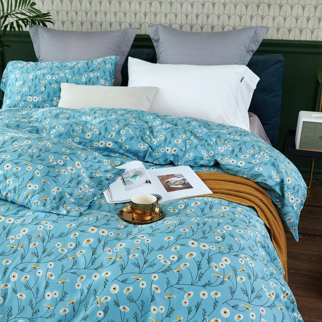 91家纺网 家纺一手货源 找家纺 优然居 2020新款60S长绒棉活性印花四件套 卡贝尔蓝