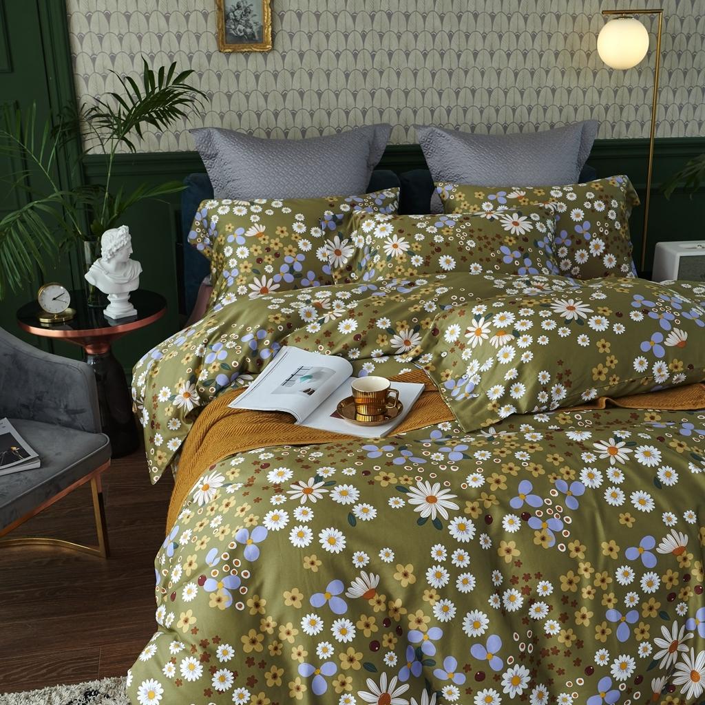 91家纺网 家纺一手货源 找家纺 优然居 2020新款60S长绒棉活性印花四件套 南笙黄