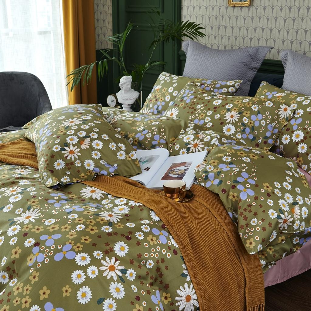 91家纺网 家纺一手货源 找家纺 优然居 2020新款60S长绒棉活性印花四件套 南笙黄